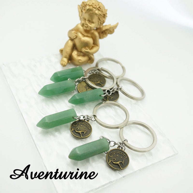 ZUOPIPI Zodiac Crystal Stone Keychain Natural Rose Stone/Red Agate/Aventurine Healing Crystal Keychain (Capricorn) - Image 2